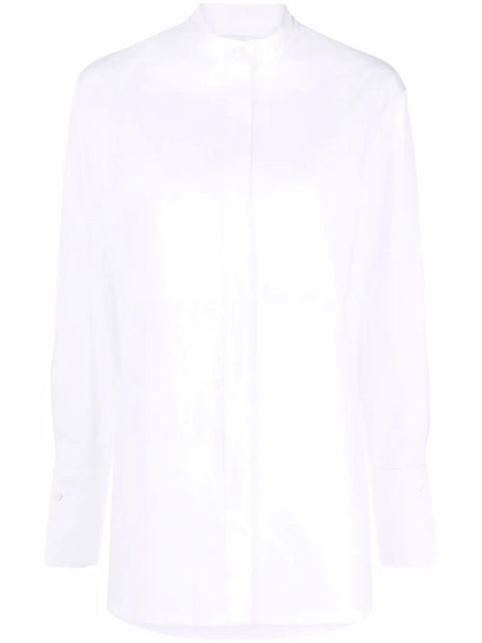 Band-Collar Button-Front Tailored Shirt