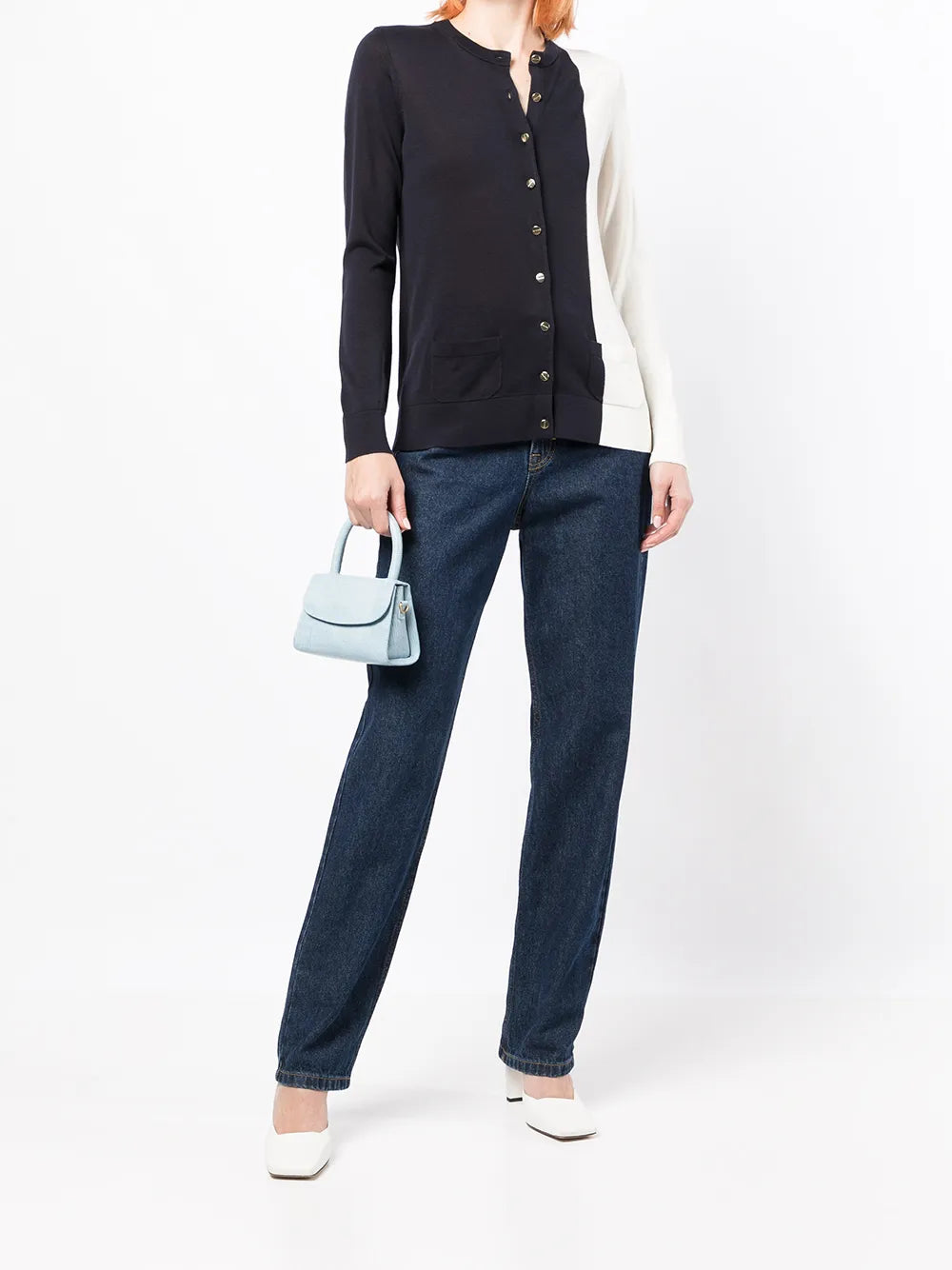 Colour-Block Fine-Knit Cardigan