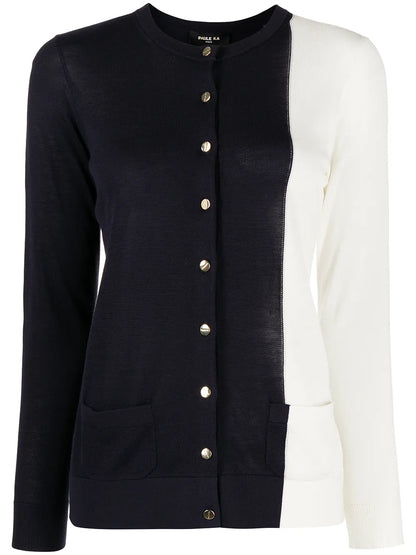 Colour-Block Fine-Knit Cardigan