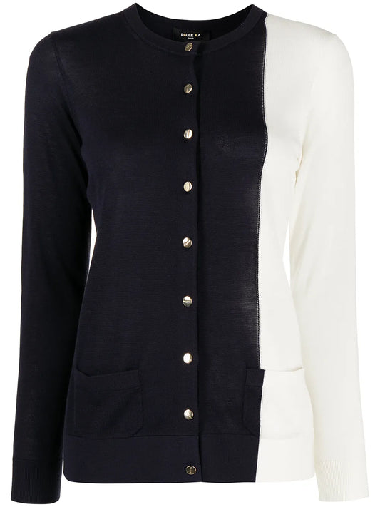 Colour-Block Fine-Knit Cardigan