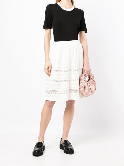 Perforated-Detail Flared Skirt