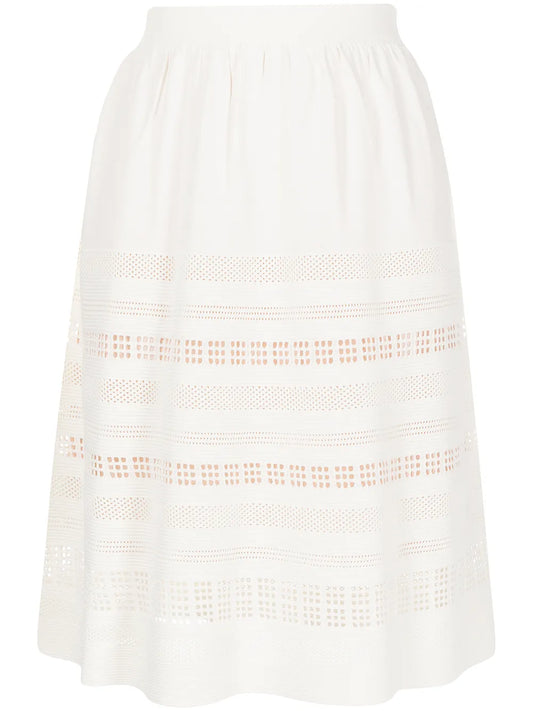 Perforated-Detail Flared Skirt
