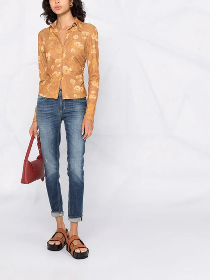 Faded-Finish Cropped Jeans
