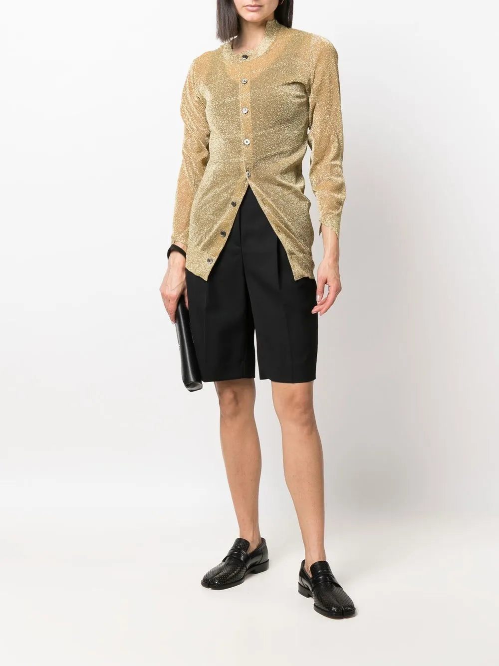 Metallic-Effect Button-Up Cardigan