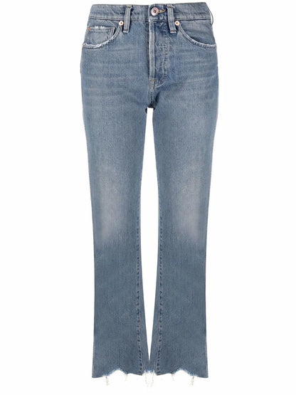 Raw-Hem Straight-Leg Jeans