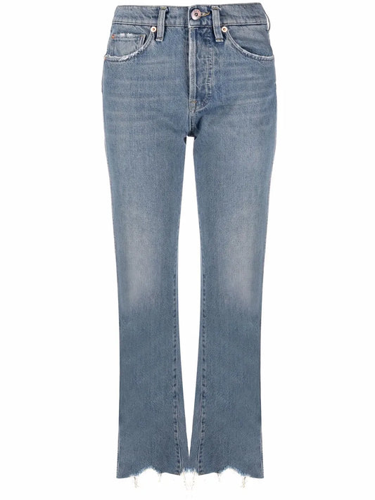 Raw-Hem Straight-Leg Jeans