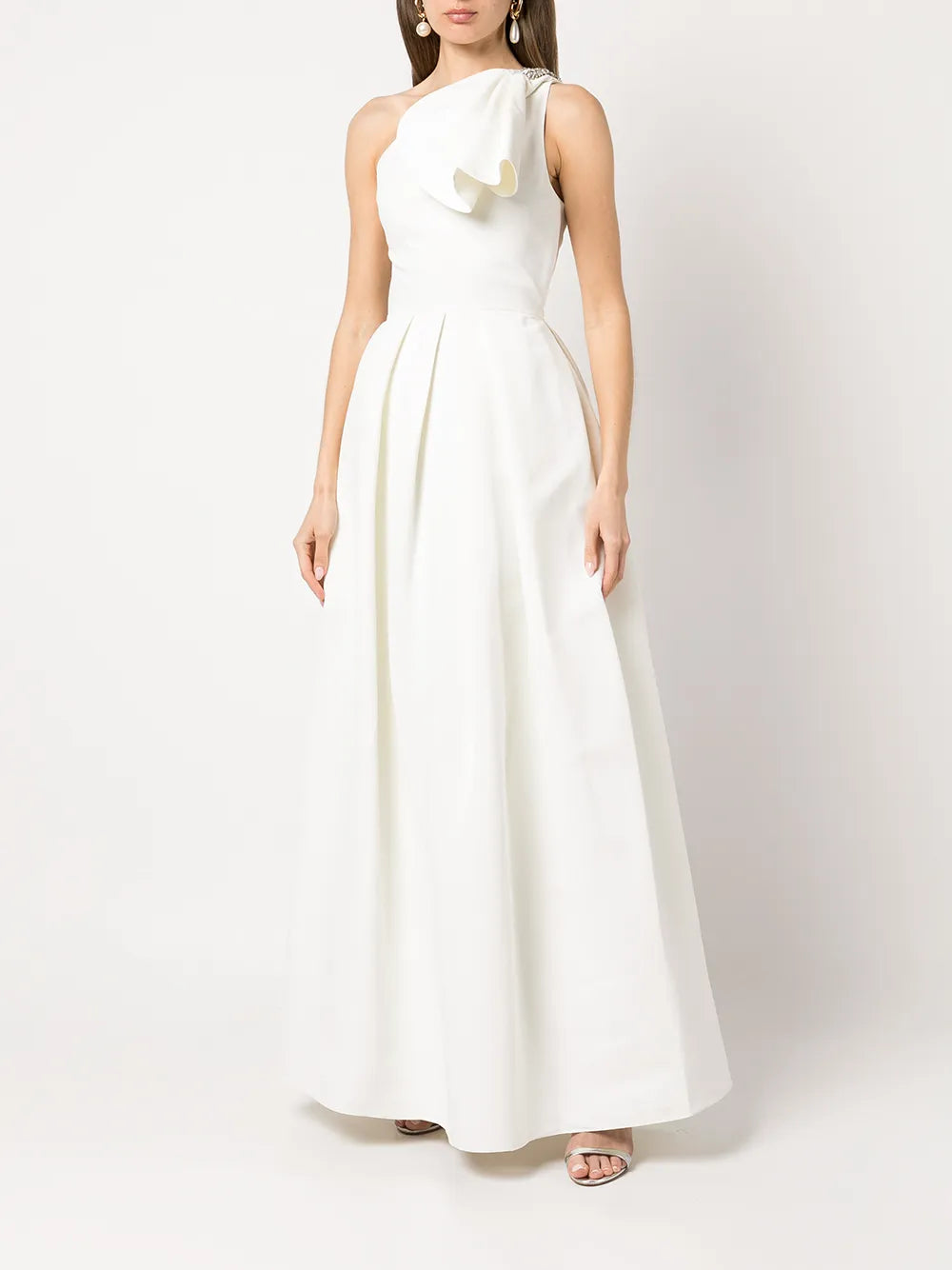 Martina Draped-Detail One-Shoulder Gown