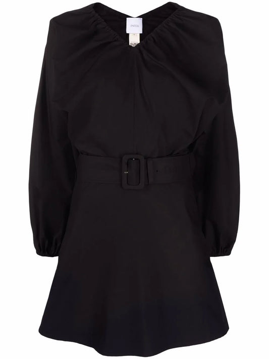 Balloon-Sleeve Belted Mini Dress