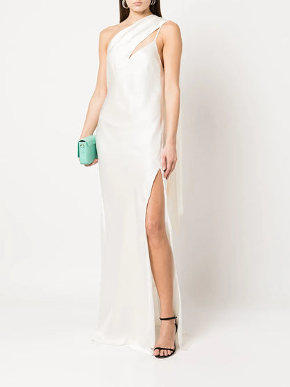 Drape-Panel Silk Gown