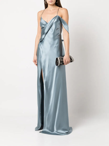 Draped-Panel Silk Gown