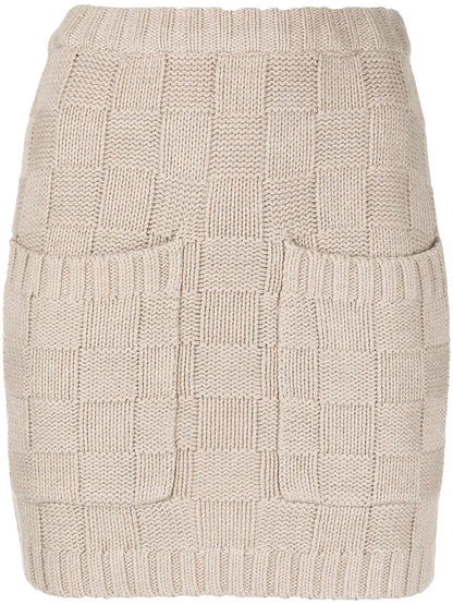 Check-Pattern Knitted Skirt