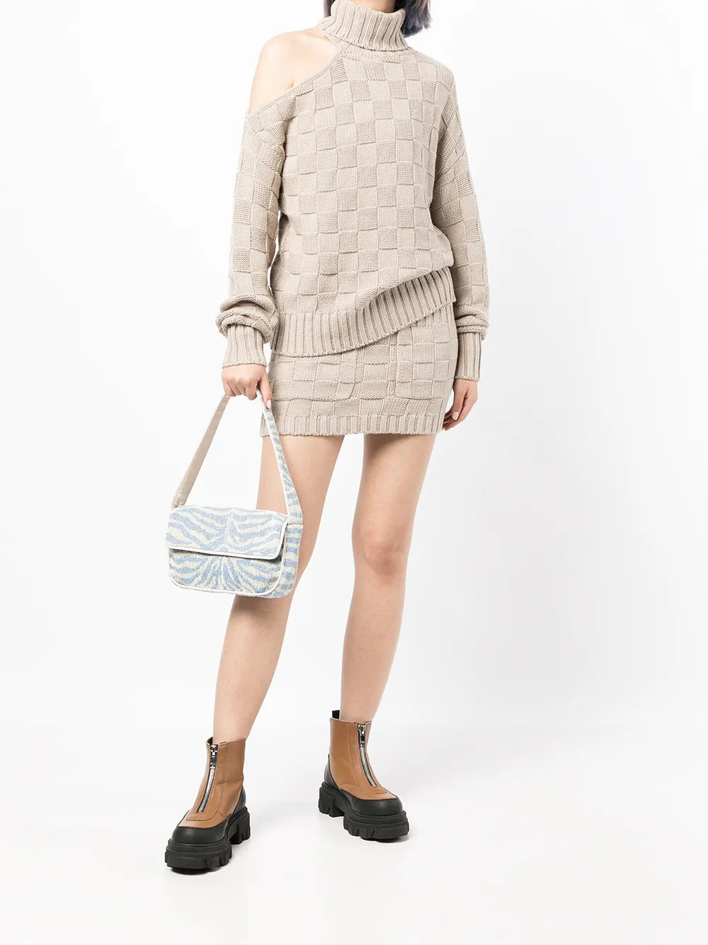 Check-Pattern Knitted Skirt
