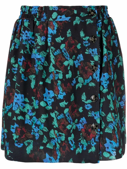 Floral-Print Buttoned Skirt