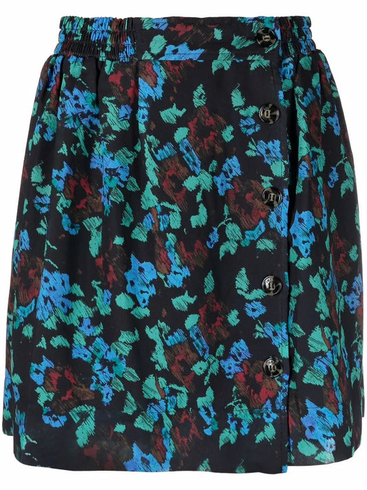 Floral-Print Buttoned Skirt