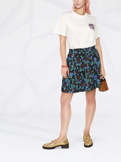 Floral-Print Buttoned Skirt