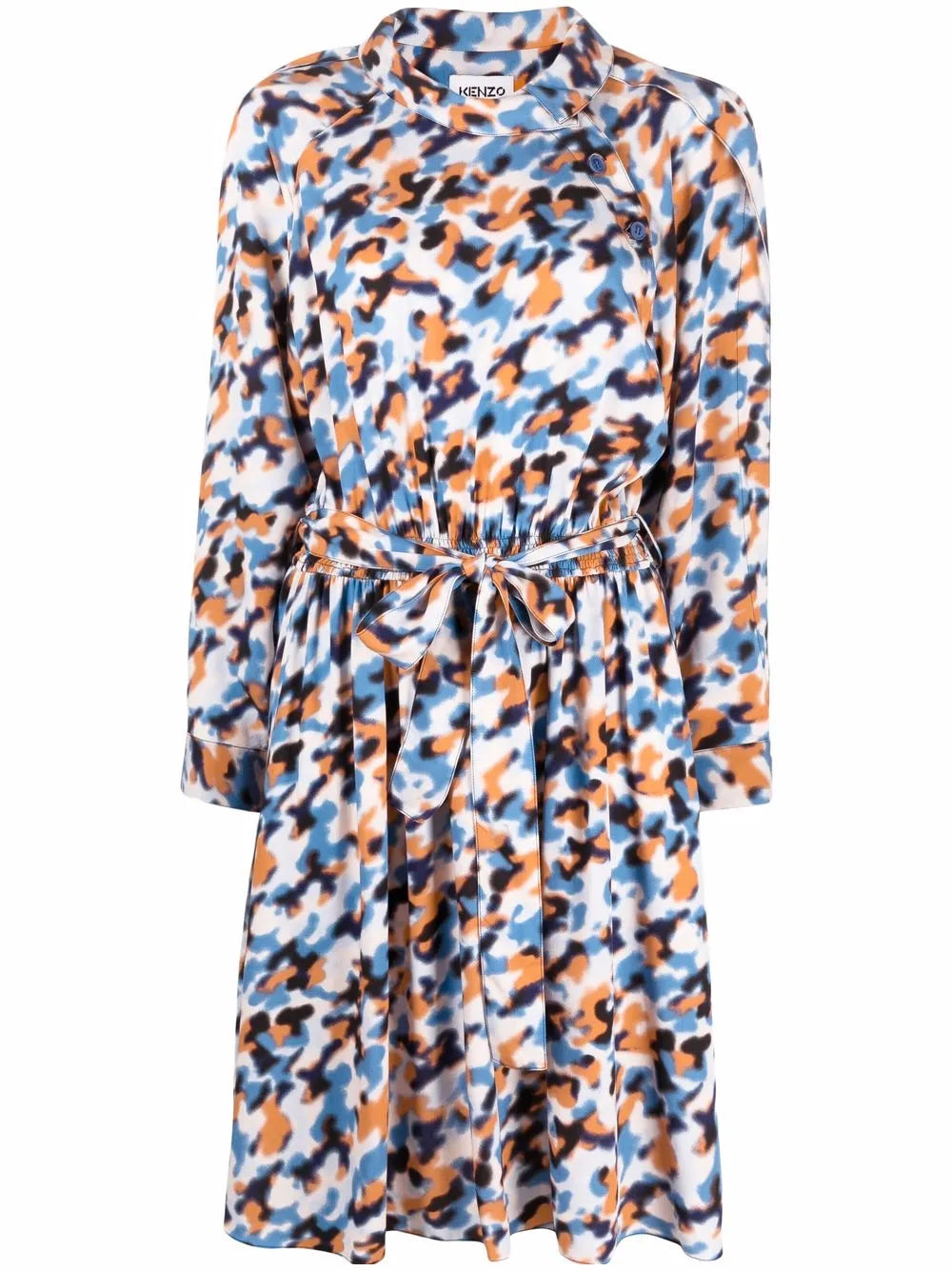 Abstract-Print Drawstring-Waist Midi Dress