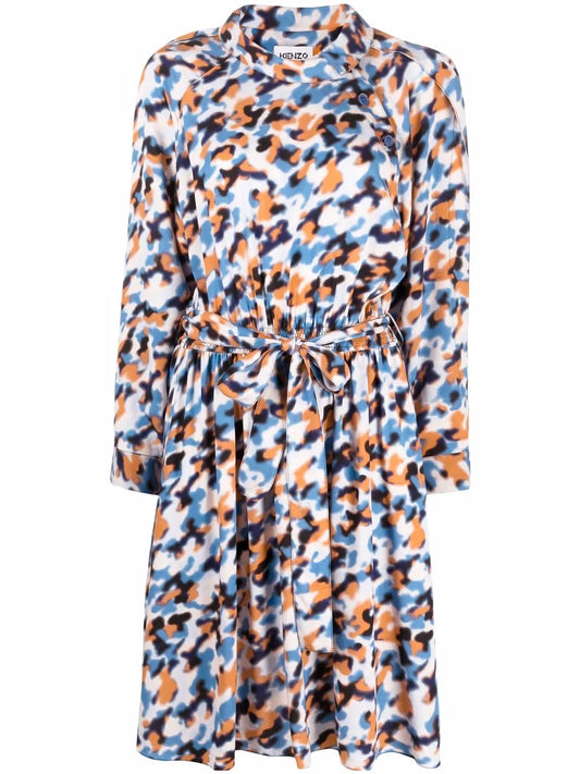 Abstract-Print Drawstring-Waist Midi Dress