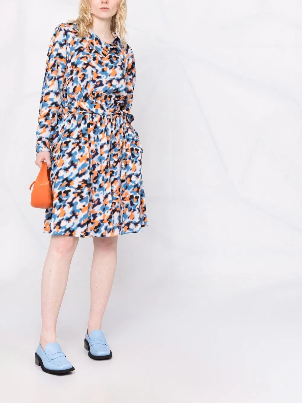 Abstract-Print Drawstring-Waist Midi Dress