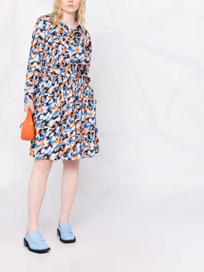 Abstract-Print Drawstring-Waist Midi Dress