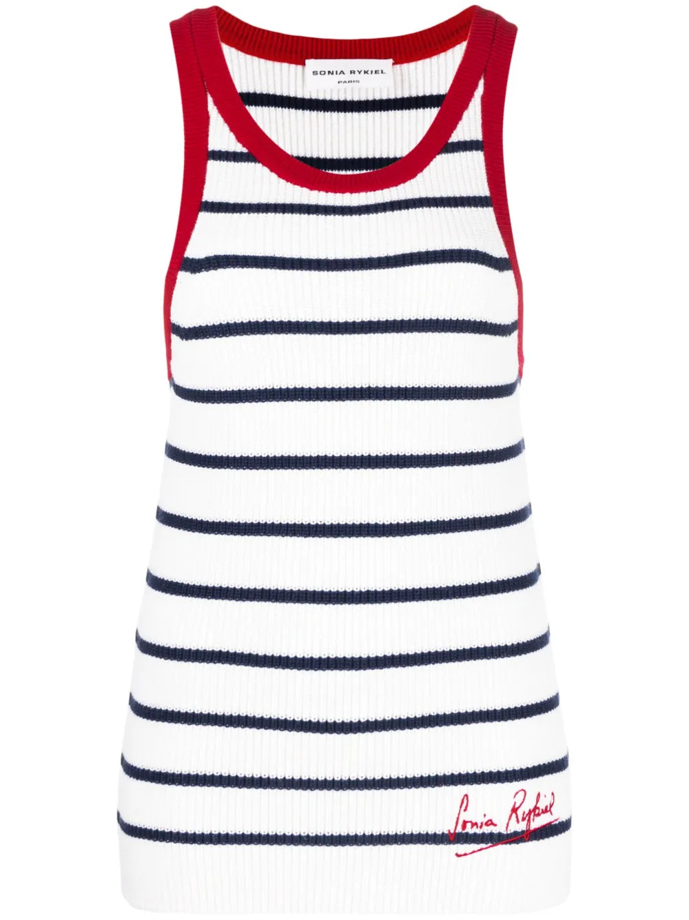 Embroidered-Logo Striped Knitted Tank Top