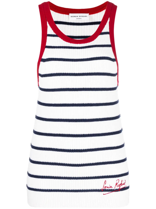 Embroidered-Logo Striped Knitted Tank Top