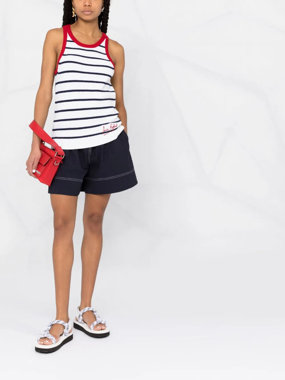 Embroidered-Logo Striped Knitted Tank Top