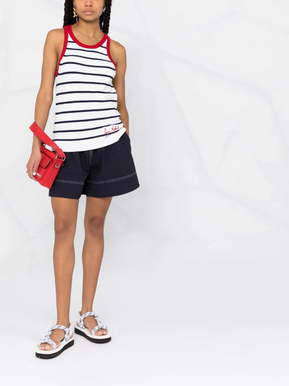 Embroidered-Logo Striped Knitted Tank Top