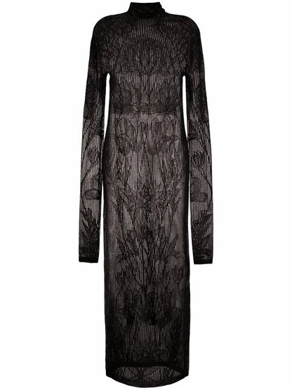 Open-Knit Long-Sleeve Dress