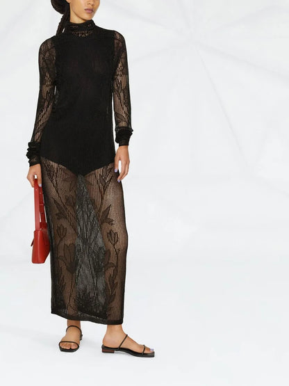 Open-Knit Long-Sleeve Dress