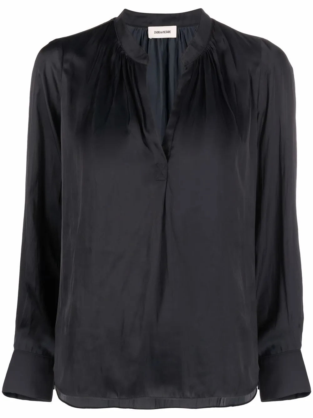 Satin-Finish V-Neck Blouse