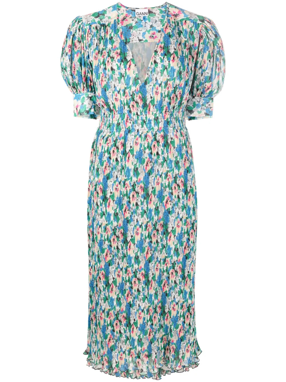 Floral-Print Pleated Georgette Midi Dress