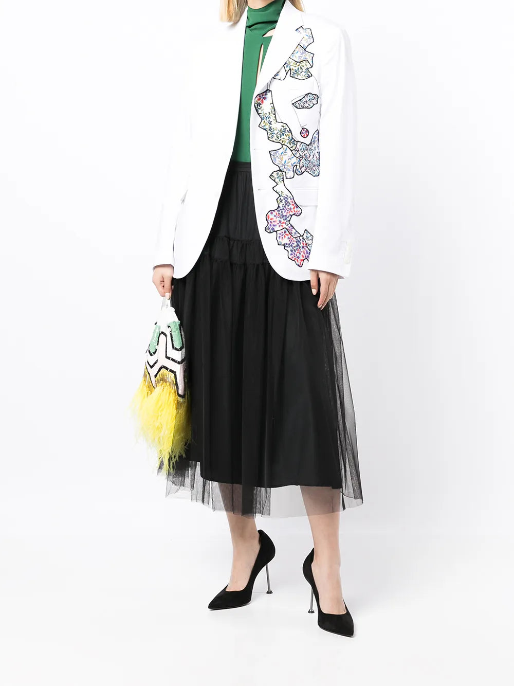 Floral-Patchwork Single-Breasted Blazer