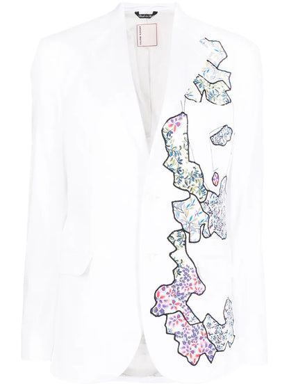 Floral-Patchwork Single-Breasted Blazer