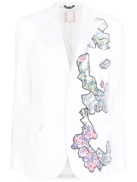 Floral-Patchwork Single-Breasted Blazer