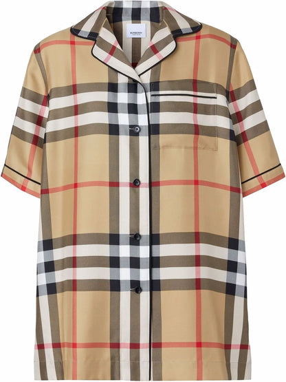 Vintage Check Silk Pajama Shirt