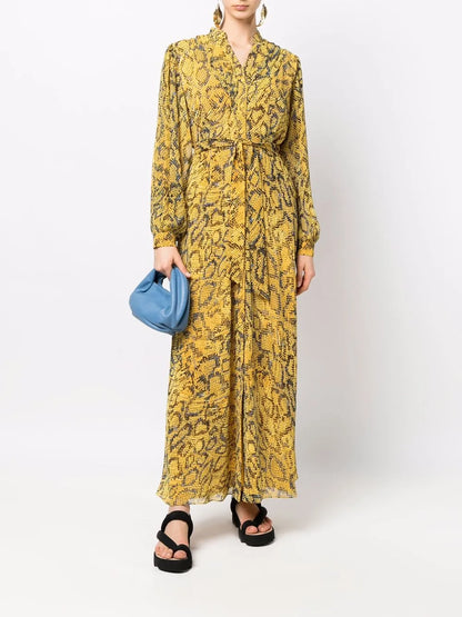 Belted Snake-Print Maxi Dress