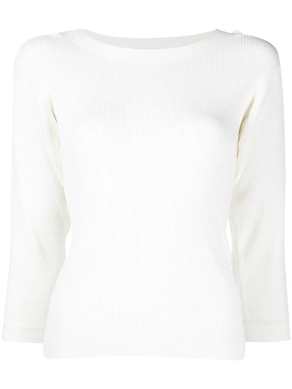 Button-Sleeve Wide Neck Top