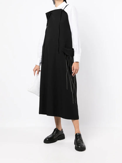 Draped-Pocket Midi Dress