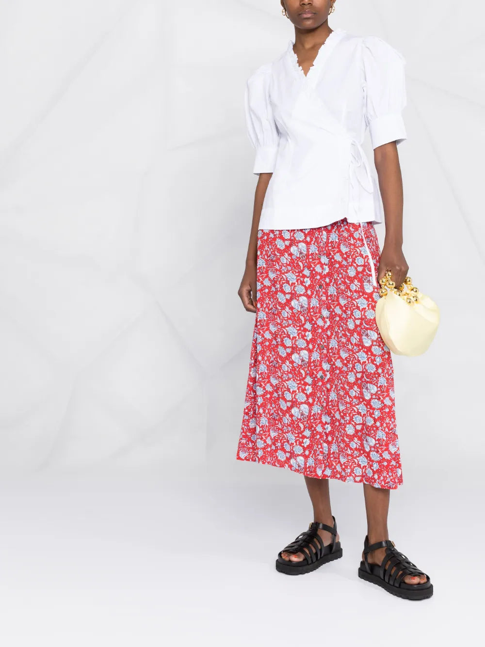 Ruffle-Trim Wrap Blouse