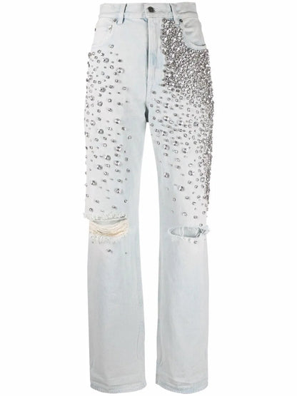 Kim Cabochon-Crystal Bleached Jeans