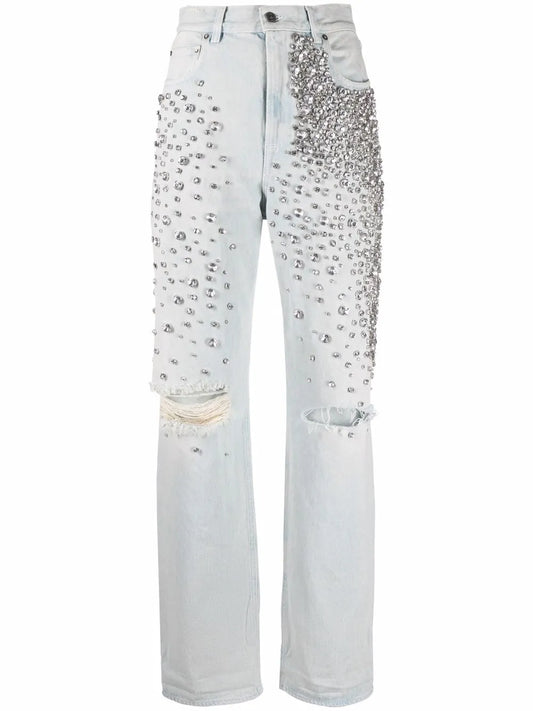 Kim Cabochon-Crystal Bleached Jeans
