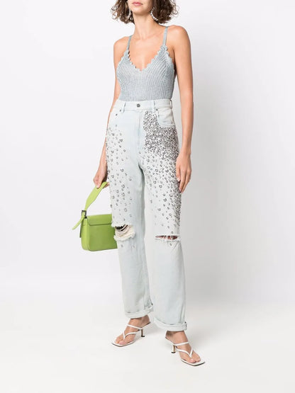 Kim Cabochon-Crystal Bleached Jeans
