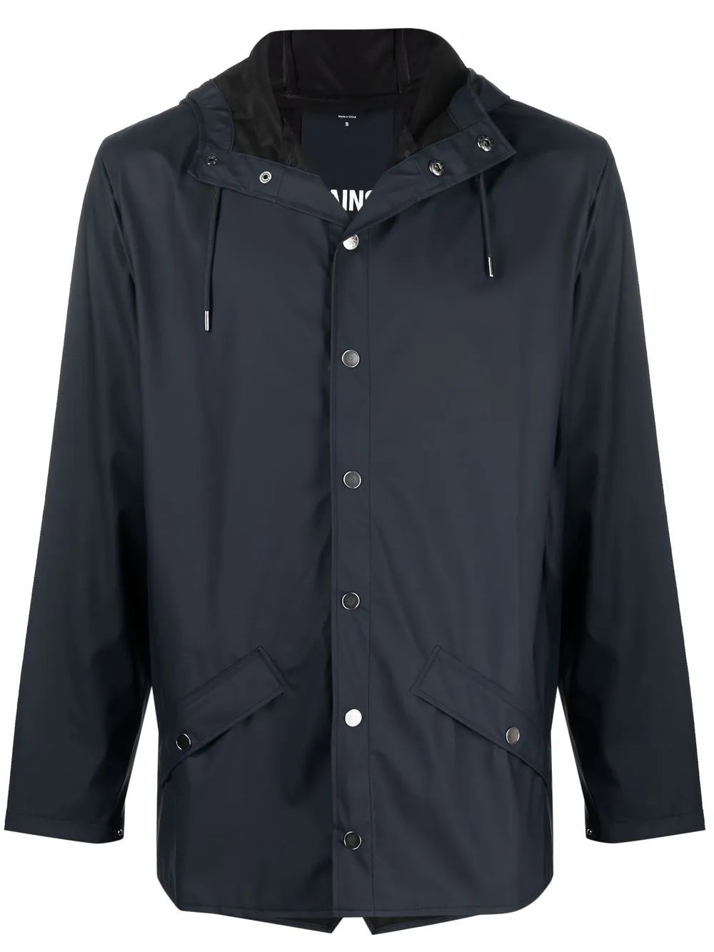 Drawstring-Hooded Buttoned Rain Jacket