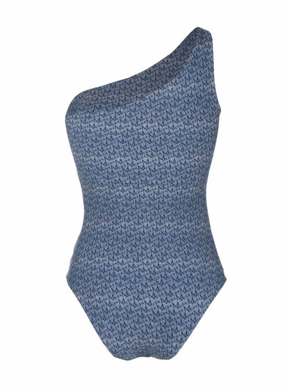 Monogram-Print One-Shoulder Swimsuit