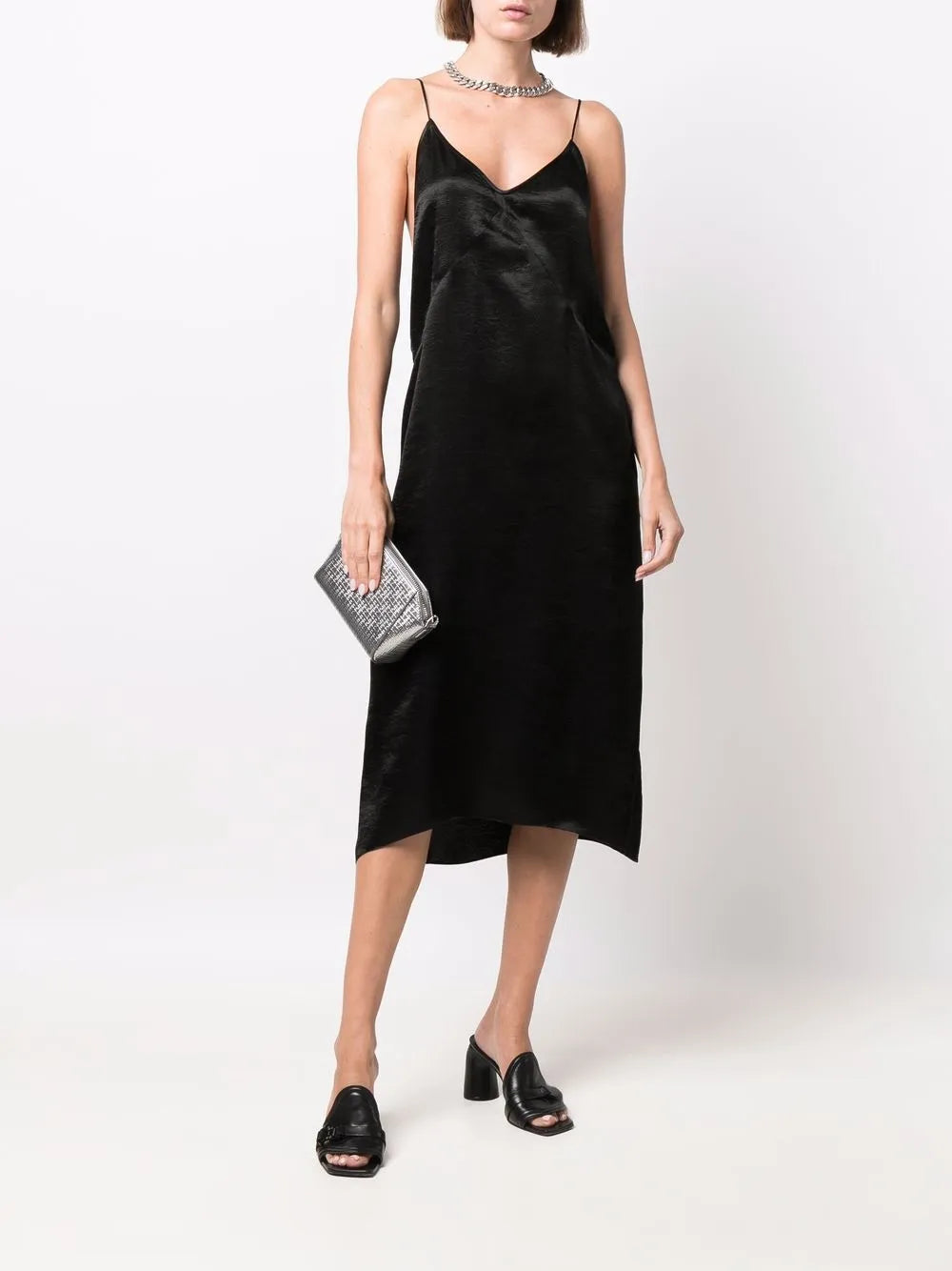 Satin-Finish Midi Dress