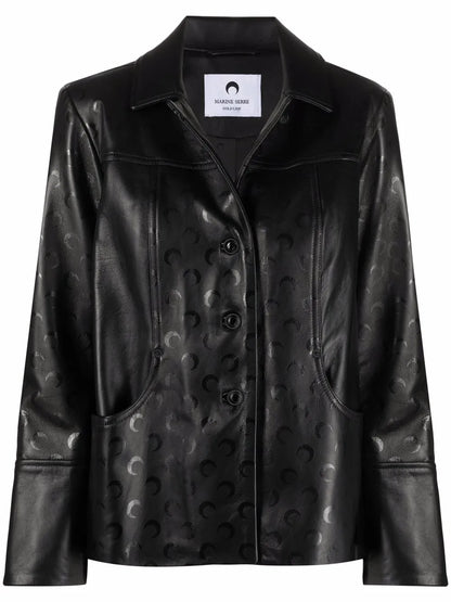 Moon-Print Leather Jacket