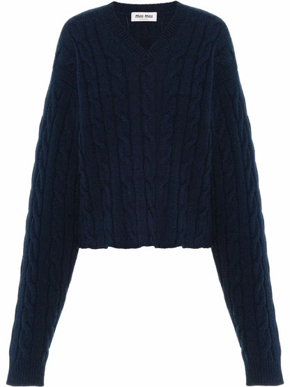 Cable Knit Cashmere V-Neck Jumper