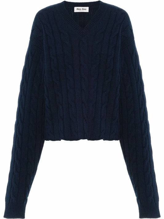 Cable Knit Cashmere V-Neck Jumper