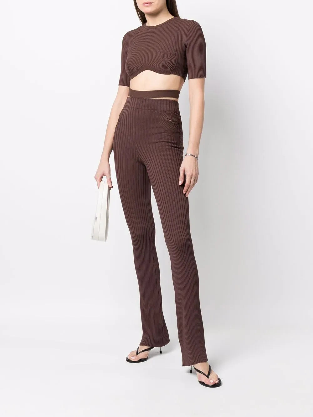 Ribbed-Knit Flared Trousers