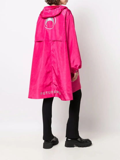 A-Line Moire Hooded Windbreaker Coat